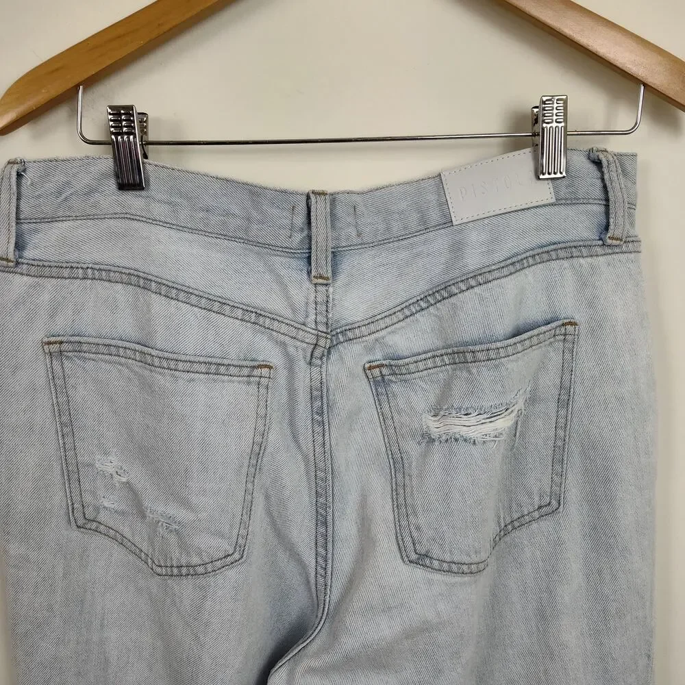 PISTOLA HIGH RISE JEANS BAGGY CROPPED WOMEN'S SIZE 30 RIPPED FRAYED  LIGHTWASH - Picture 9 of 17